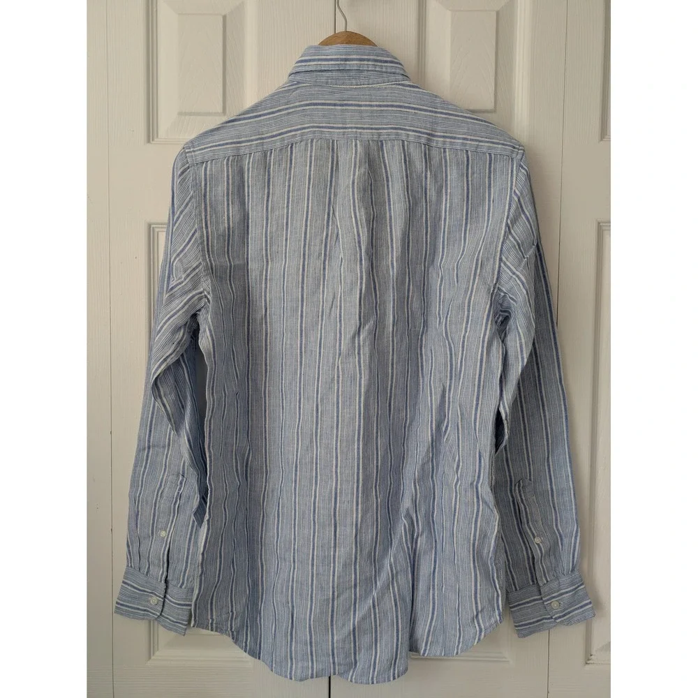 J. Crew Baird McNutt Irish Linen Shirt‎ Classic Fit Mens S Blue Stripe NWT BE554
